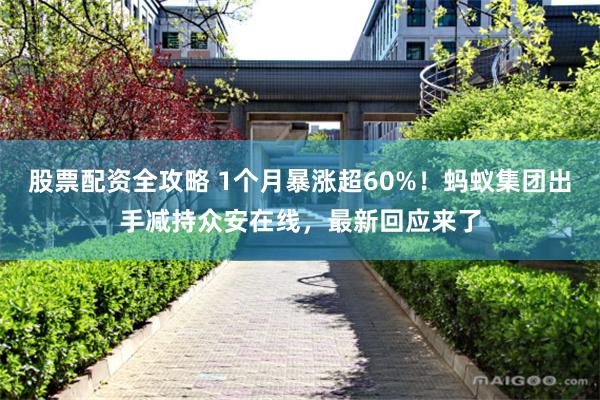 股票配资全攻略 1个月暴涨超60%！蚂蚁集团出手减持众安在线，最新回应来了