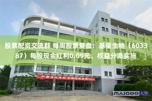 股票配资交流群 每周股票复盘：基蛋生物（603387）每股现金红利0.09元，权益分派实施